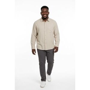 Mens FALLS CREEK Casual Button Linen Blend Down Shirt XXL Beige Clean Minimalist